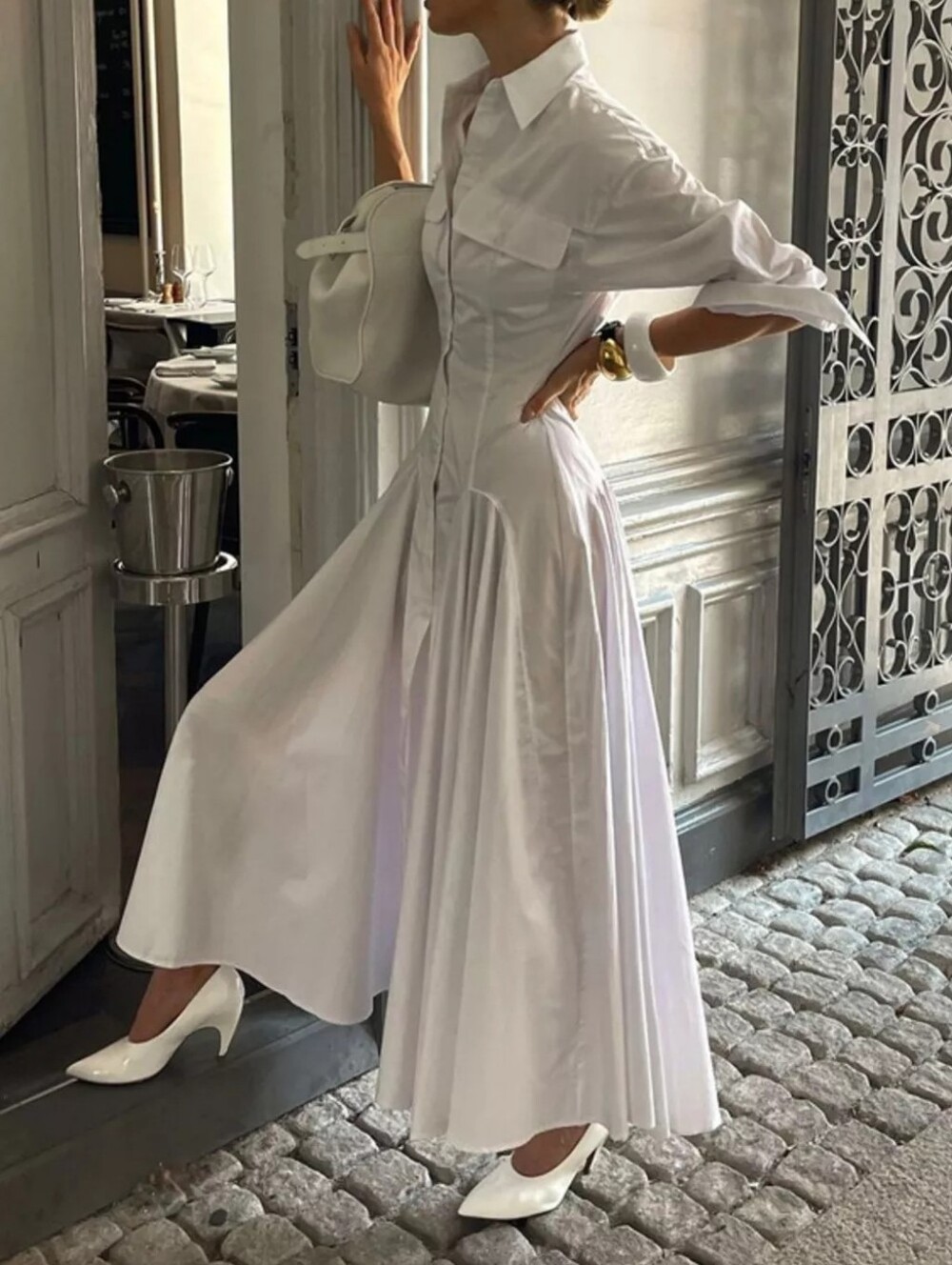 Button Front Long Sleeve Maxi Shirt Dress
